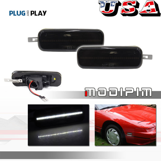[SMOKED] White LED Side Marker Light Pair Set Suitable for 89-94 240SX S13 93-97 Altima- v