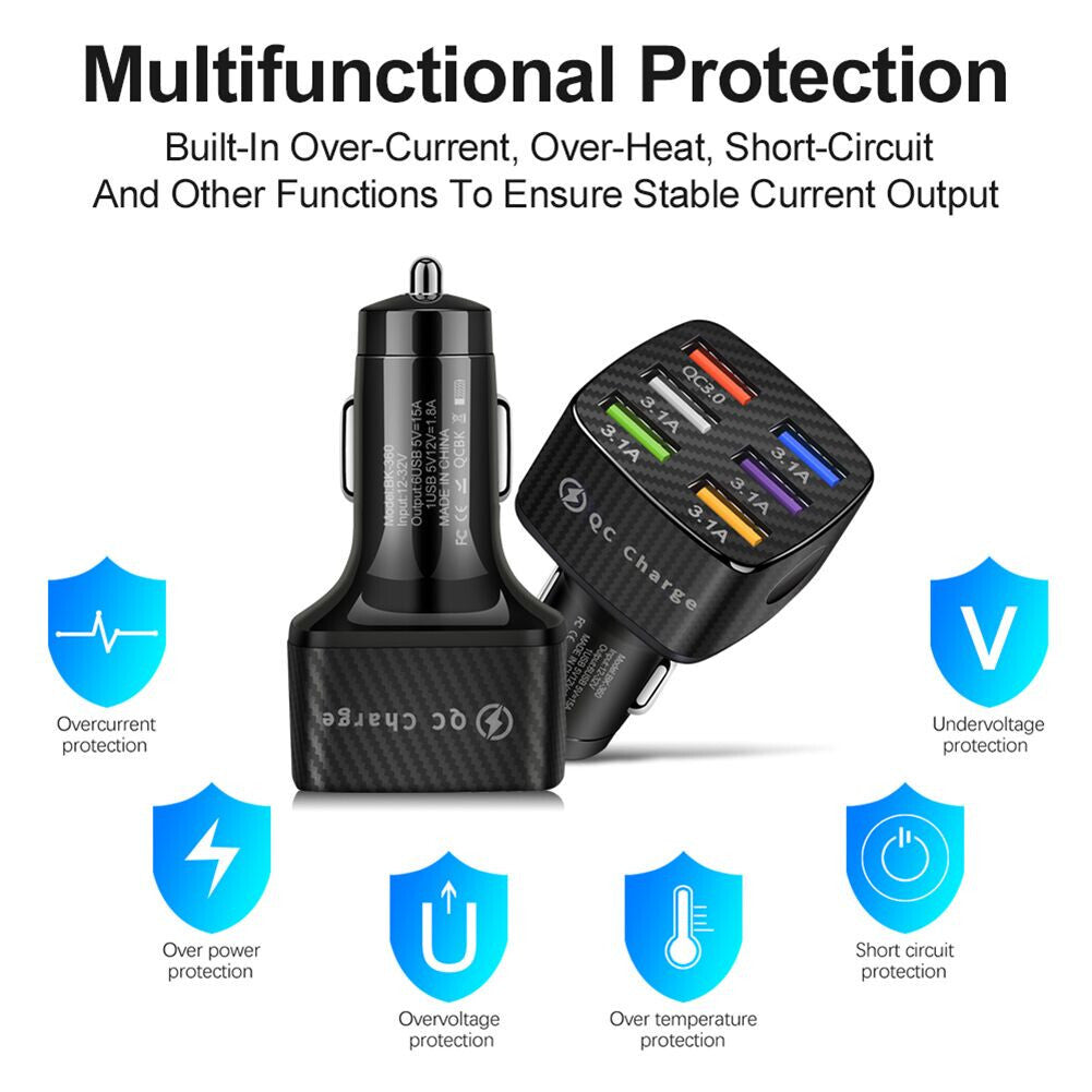6 USB Ports Car for Charger Adapter QC3.0 Fast Charging Accessories For Mobile Phone Q