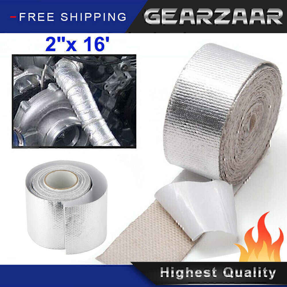 2 x16'Adhesive Exhaust Header Turbo Manfold Pipe Aluminum Heat Shield Wrap Tape