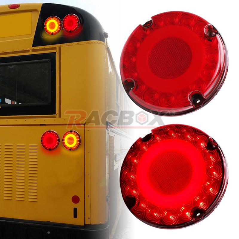 2pc 7 Round Red 36-LED Tail Light For School Bus Transit Vehicles Refuse Hauler