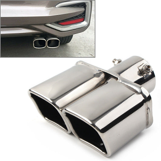 Universal 63mm Tail Muffler Rear Exhaust Silencer Pipe Tip Dual Outlet Stainless