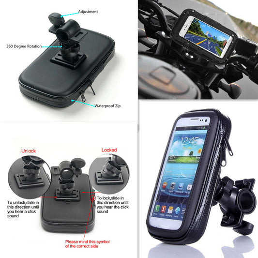 Motorcycle Mount Holder Case Sensitive Touch Screen Phone Waterproof Bag Black