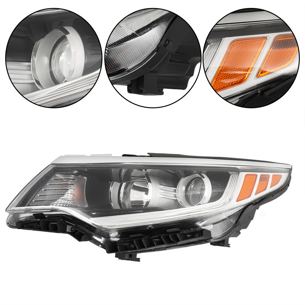 Driver's side chrome clear halogen headlights for 2016-2018 for Kia Optima with LED DRLs n