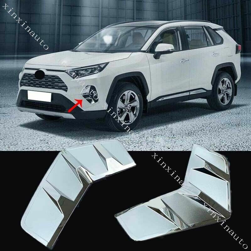 ABS Chrome Front Fog Light Lamp Molding Cover Trim 2P for Toyota RAV4 2019-2022