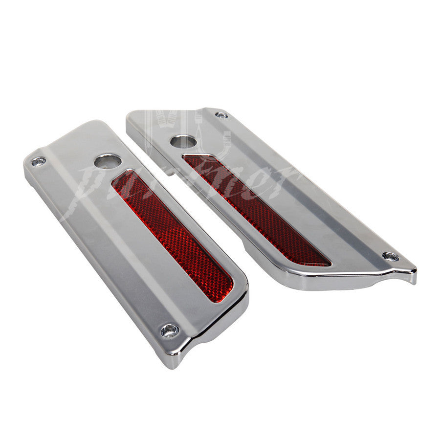 Chrome Saddlebag Latch Covers With Red Reflector for Harley Touring Hard Bags Q