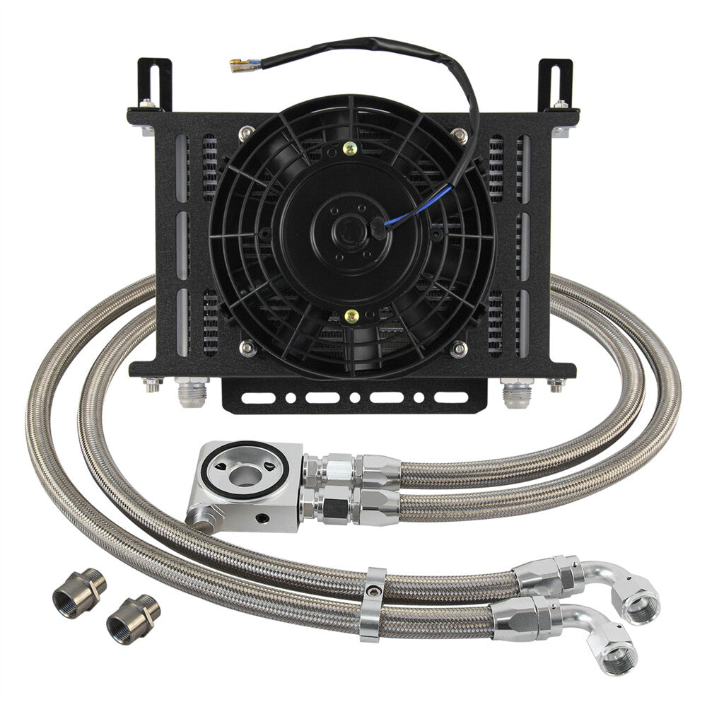 Universal 25 Row AN10 Thermostatic 73 Degree Oil Cooler Kit SL+7'' Fan w/Bracket