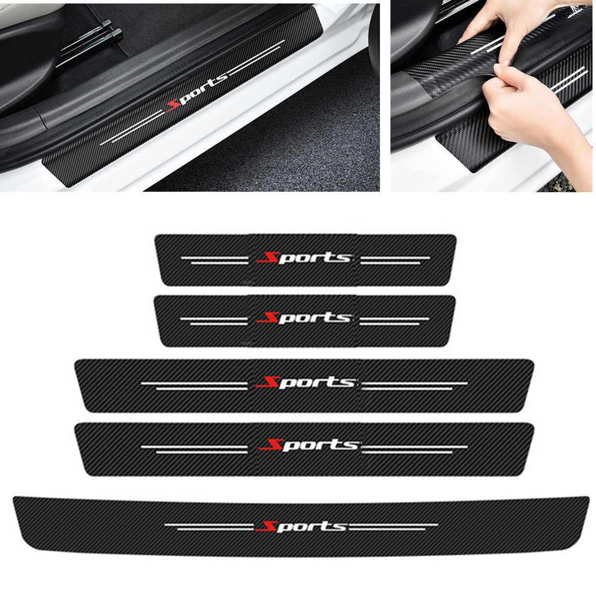Car Carbon Fiber Look Door Plate Bumper Sill Scuff Cover Anti Scratch Sticker