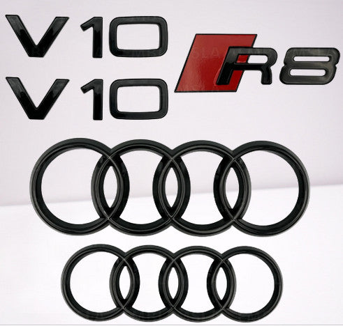 for Audi R8 Spyder badge ring grille cover boot trunk side V10 badge gloss black