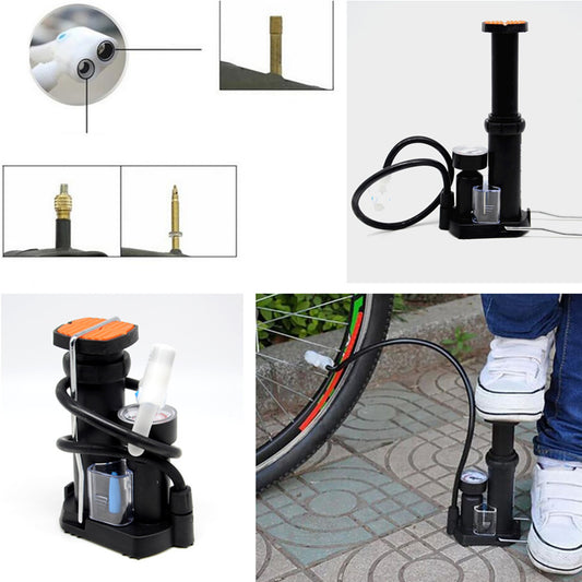 Black MOTO Wheel Tires Pump Foot Pedal Straddling Pressure Gauge Inflator Tool