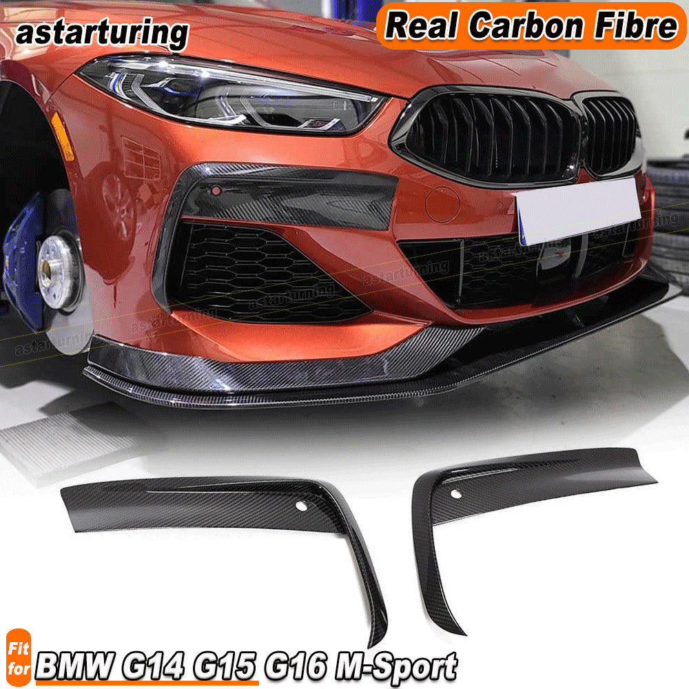 for BMW G14 G15 G16 M-Sport REAL Carbon Front Bumper Splitter Air Vent Trim Fins