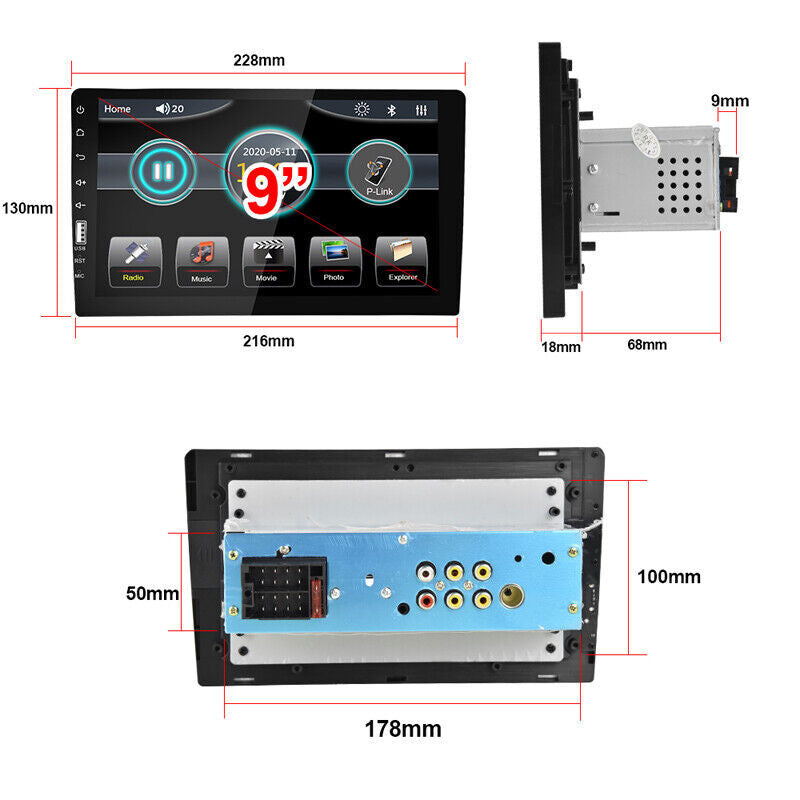 9-inch 1 DIN Car MP5 Player with Bluetooth Touchscreen, Stereo Radio, USB AUX Audio & Video. n