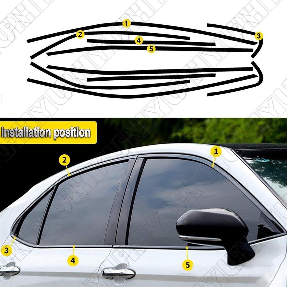 1Set for Toyota for Camry Chrome Delete Blackout Overlay Window Trim Bright Black