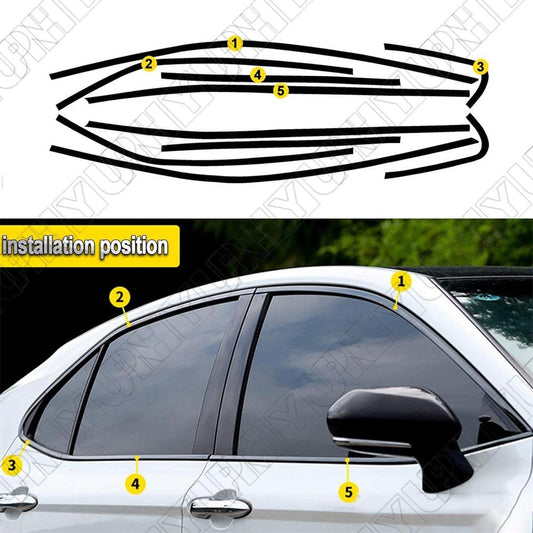 1Set for Toyota for Camry Chrome Delete Blackout Overlay Window Trim Bright Black