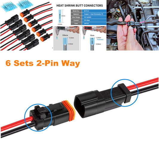 6 sets of 2-pin 14AWG automotive and motorcycle male/female connector plugs n