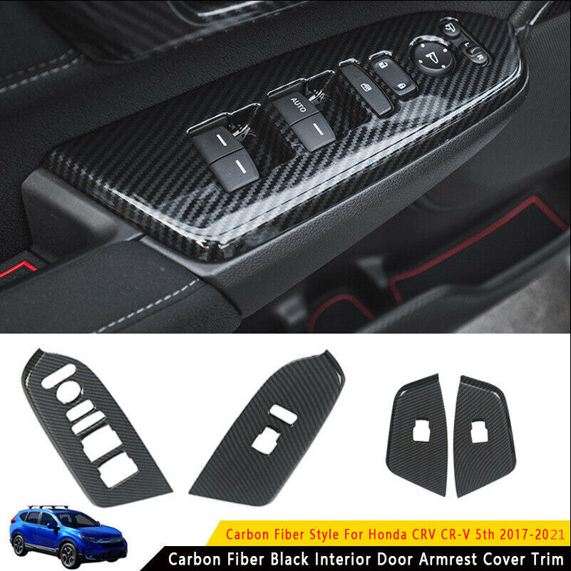 for Honda CRV CR-V 2017-2021 Window Switch Panel Cover Set Carbon Fiber Look v