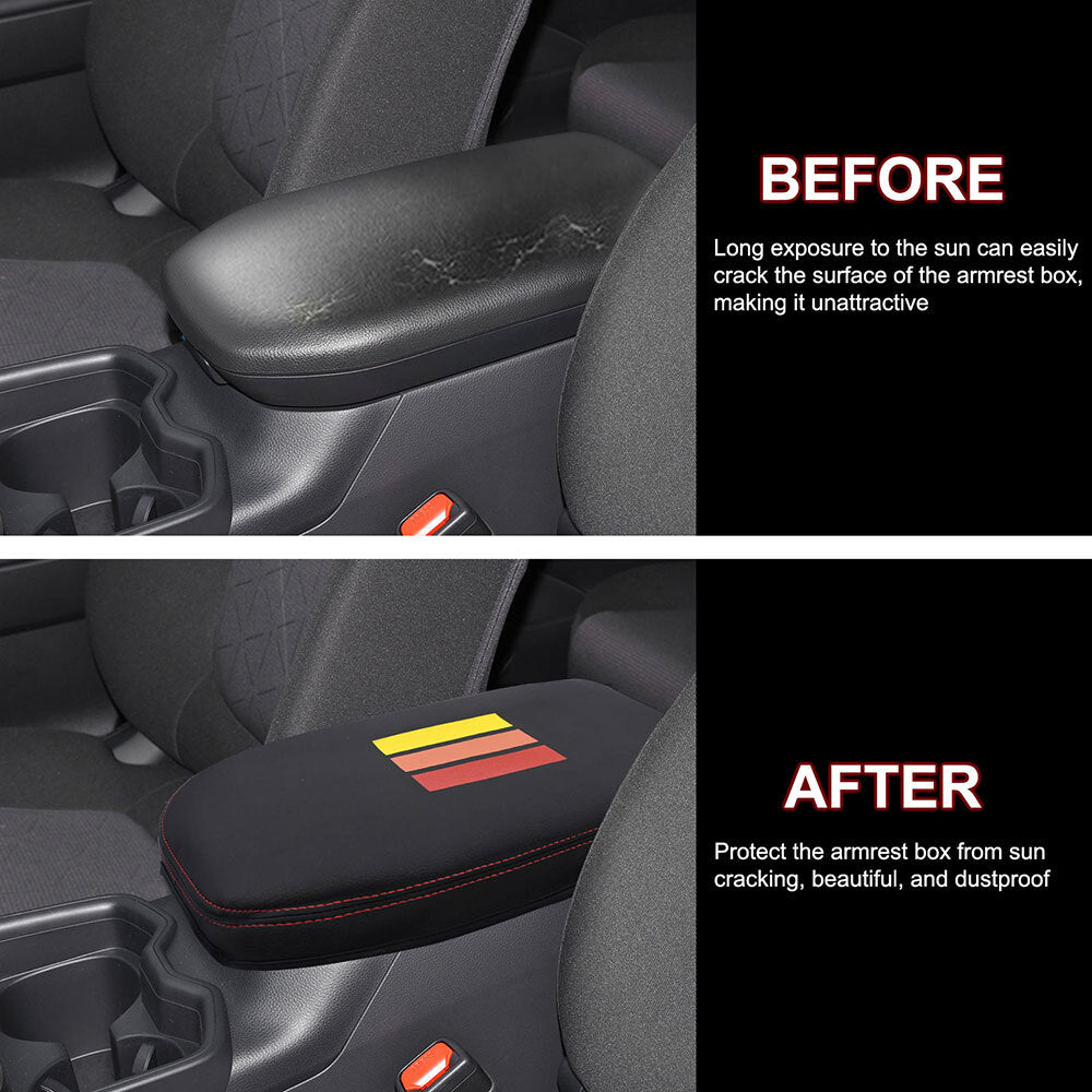 Red stitched leather center console armrest cover for RAV4 2019-2024 n