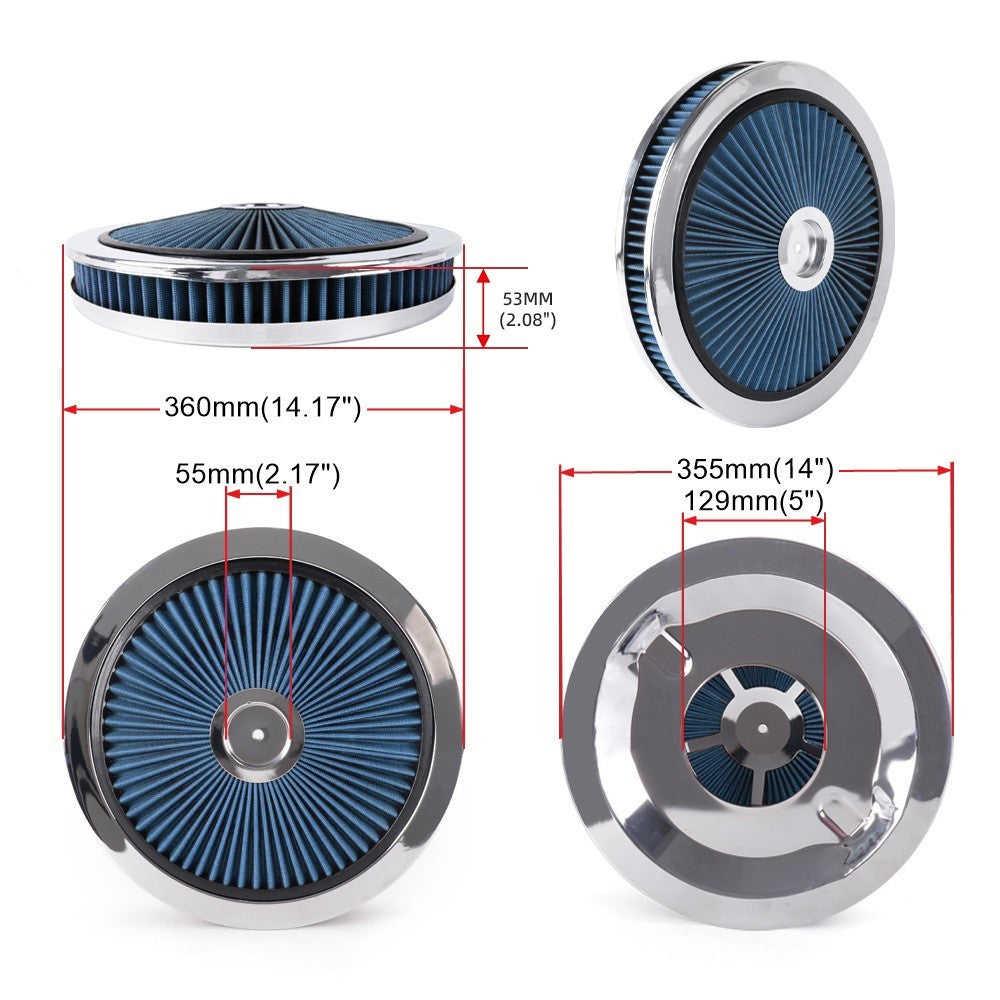 14 x 2 Inch, Round Shape, Universal Kit Chrome Air Cleaner with Washable Filter Q