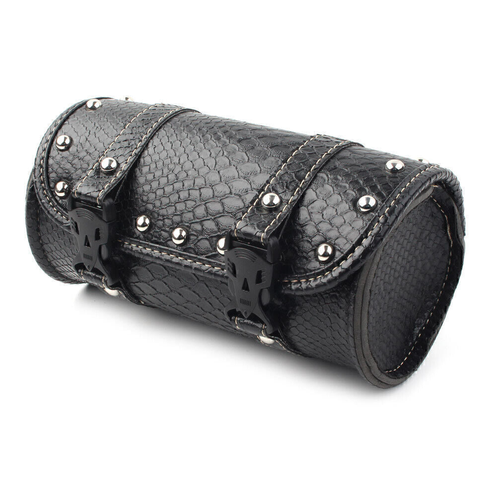 Universal Motorcycle Leather Tool Bag Fork Handlebar Saddlebag Roll Barrel Pouch Q