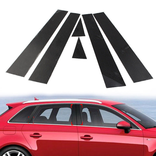 for Audi A3 2014-18 Carbon Fiber Pillar Posts Door Window Molding Strip Trims 6P