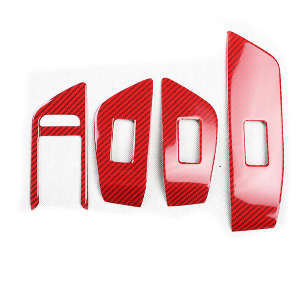 Glass Window Lifting Lock Panel Trims 4P for Audi A5 2017-2024 Red Carbon Fiber