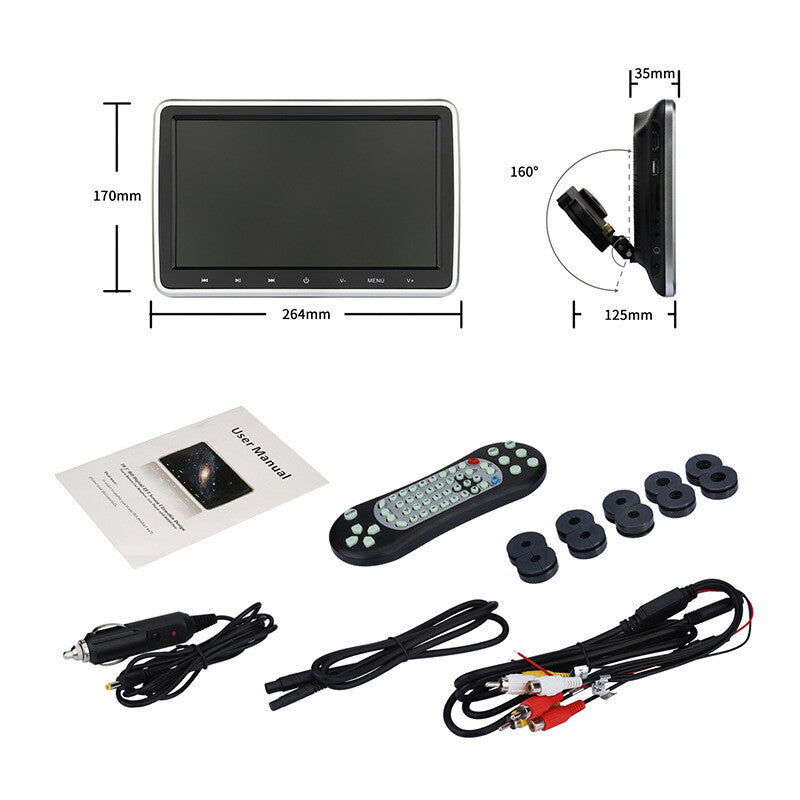 10.1-inch Car Headrest DVD Player Pillow Monitor with AV Input and Output, USB SD Remote Control n