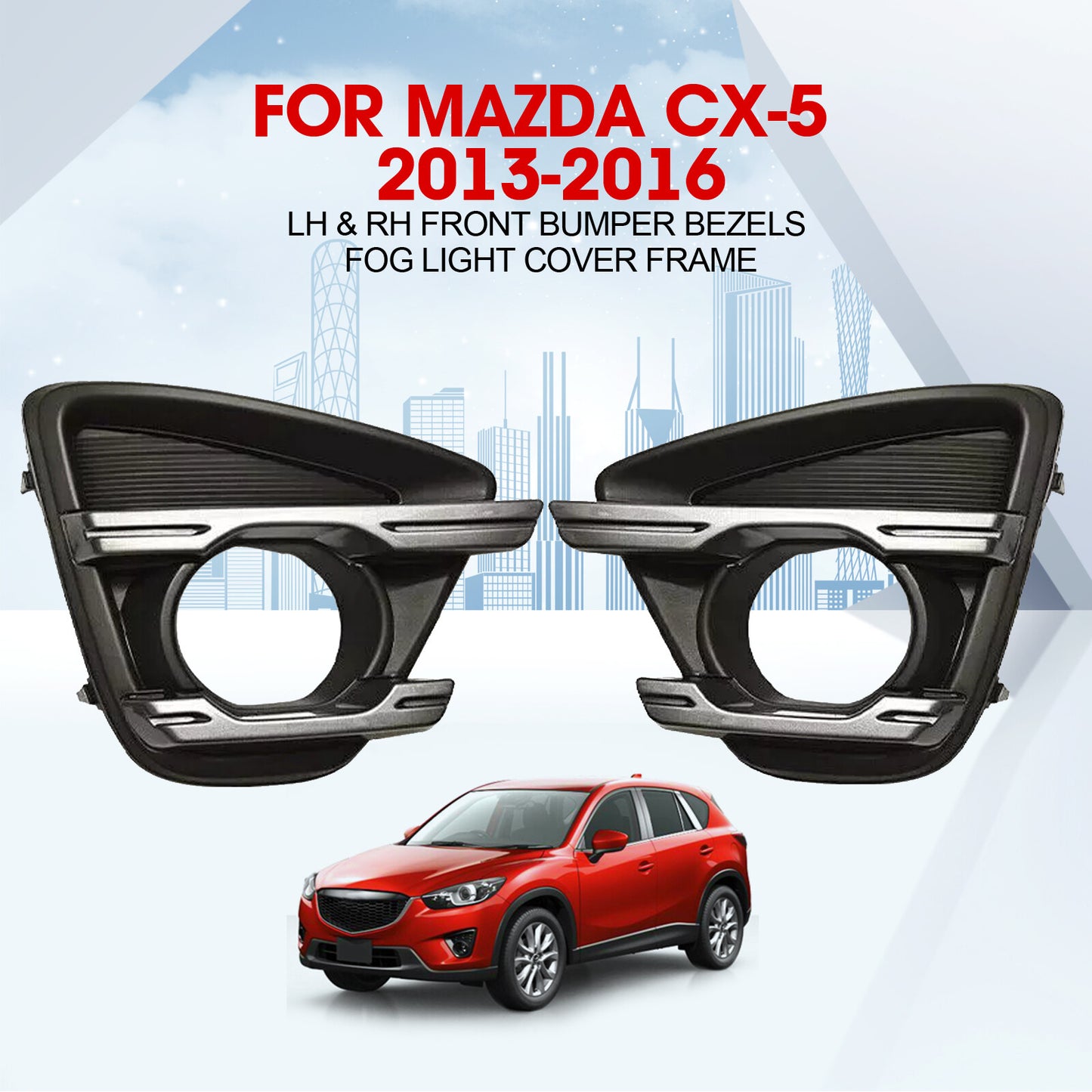 Pair of front bumper bezel fog light protection covers for Mazda CX-5 2013-2016