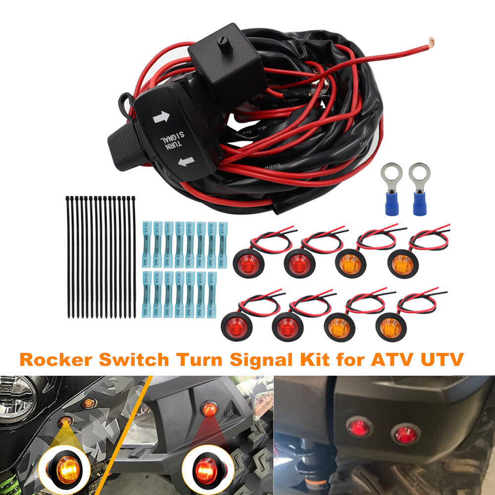 Universal All-Terrain Vehicle (UTV) Rocker Switch Turn Signal Light Wiring Harness Kit - Side by Side n