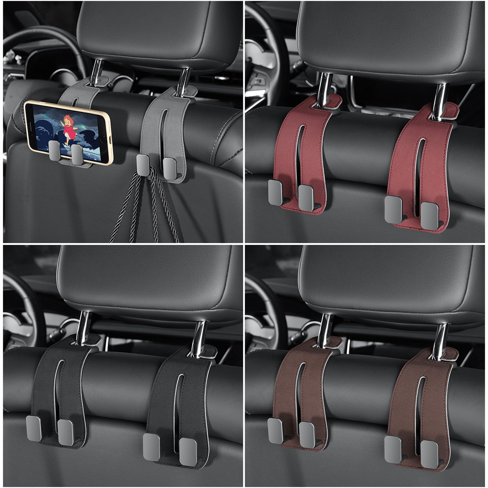 Leather Universal Car SUV for Seat Headrest Double Hook Hangers Storage Organizer Q