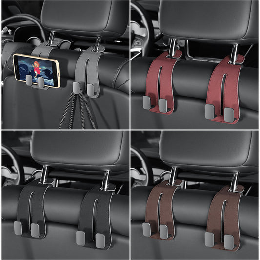 Leather Universal Car SUV for Seat Headrest Double Hook Hangers Storage Organizer Q