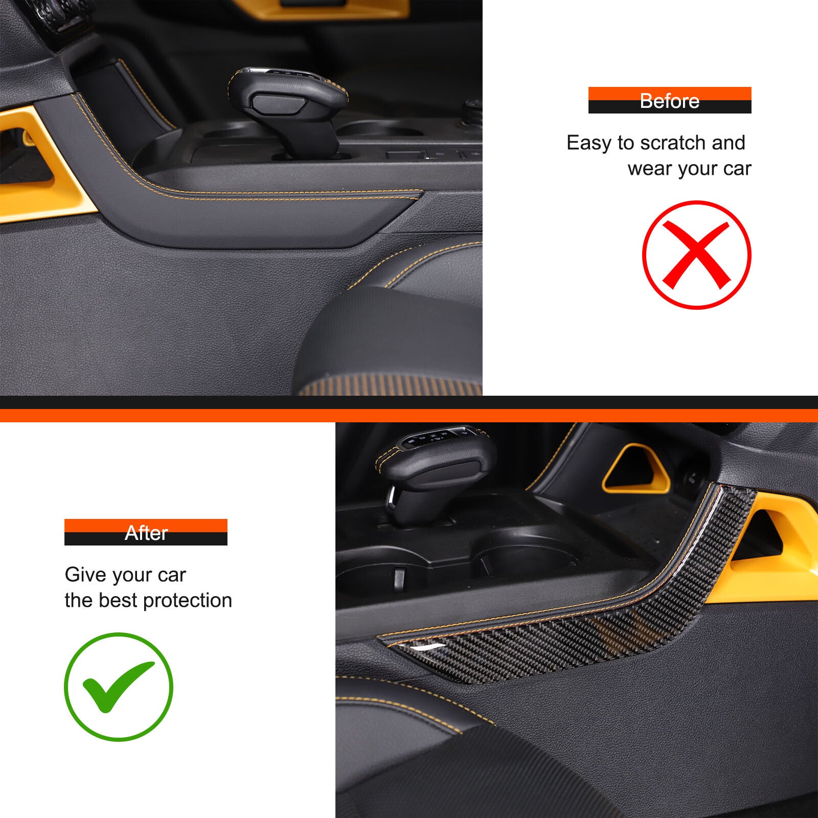 Carbon fiber center gear shift side panel Sticke for Ranger 2023-24 n