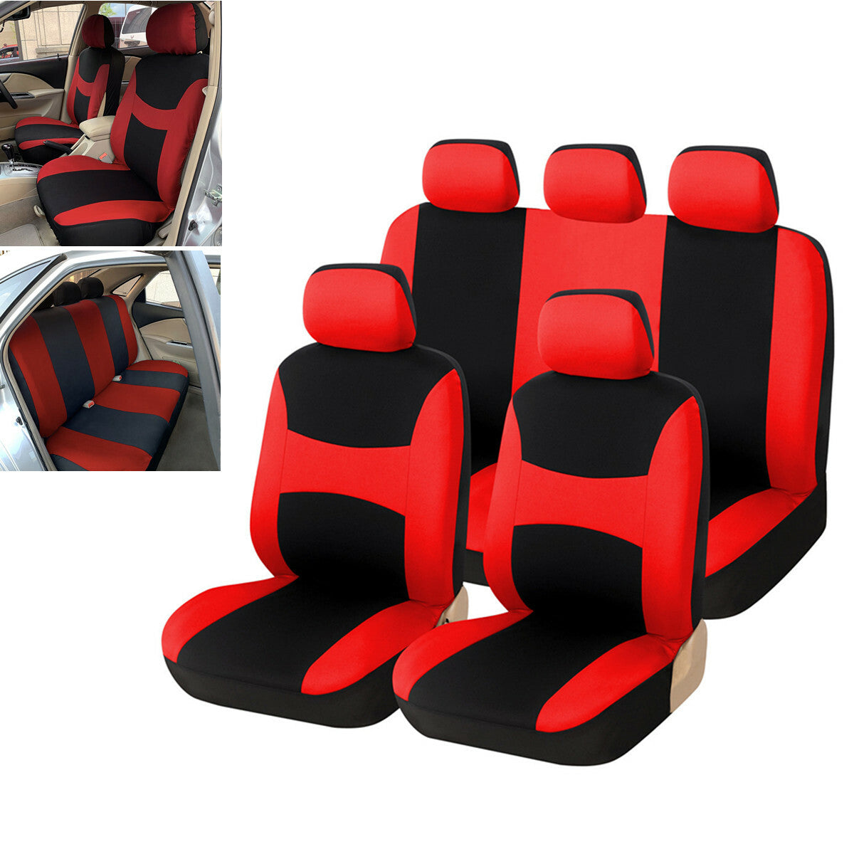 Car for Seat Cover Protector Car Interior Decoration Full Set Front Rear Black/Red