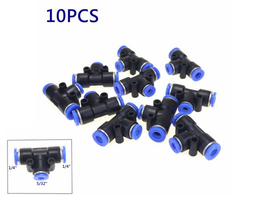 Pneumatically reduced T-shirt push-in accessory tube OD 1/4 to OD 5/32 10 pieces