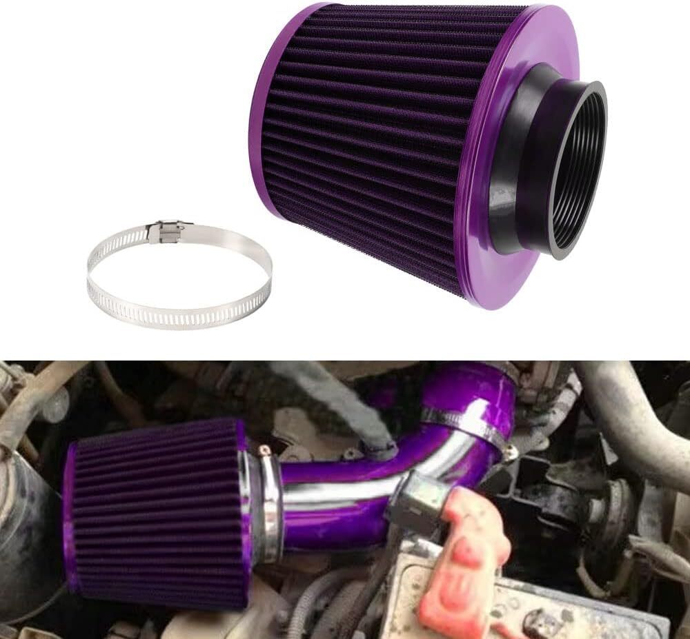 3 76mm High Flow Inlet Cold Air Intake Cone Replacement Dry Air Filter Purple