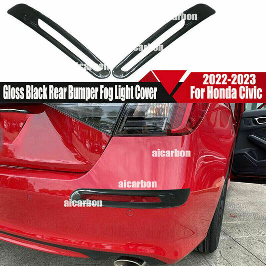 2PCS Gloss Black Rear Fog Light Eyelid Frame Cover Trim for Honda for Civic 2022-24
