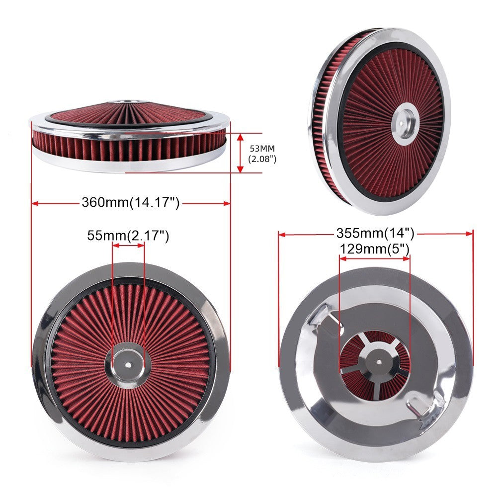 Red Chrome Air Cleaner with Washable Filter, 14 x 2 Inch, Round Shape, Universal Q