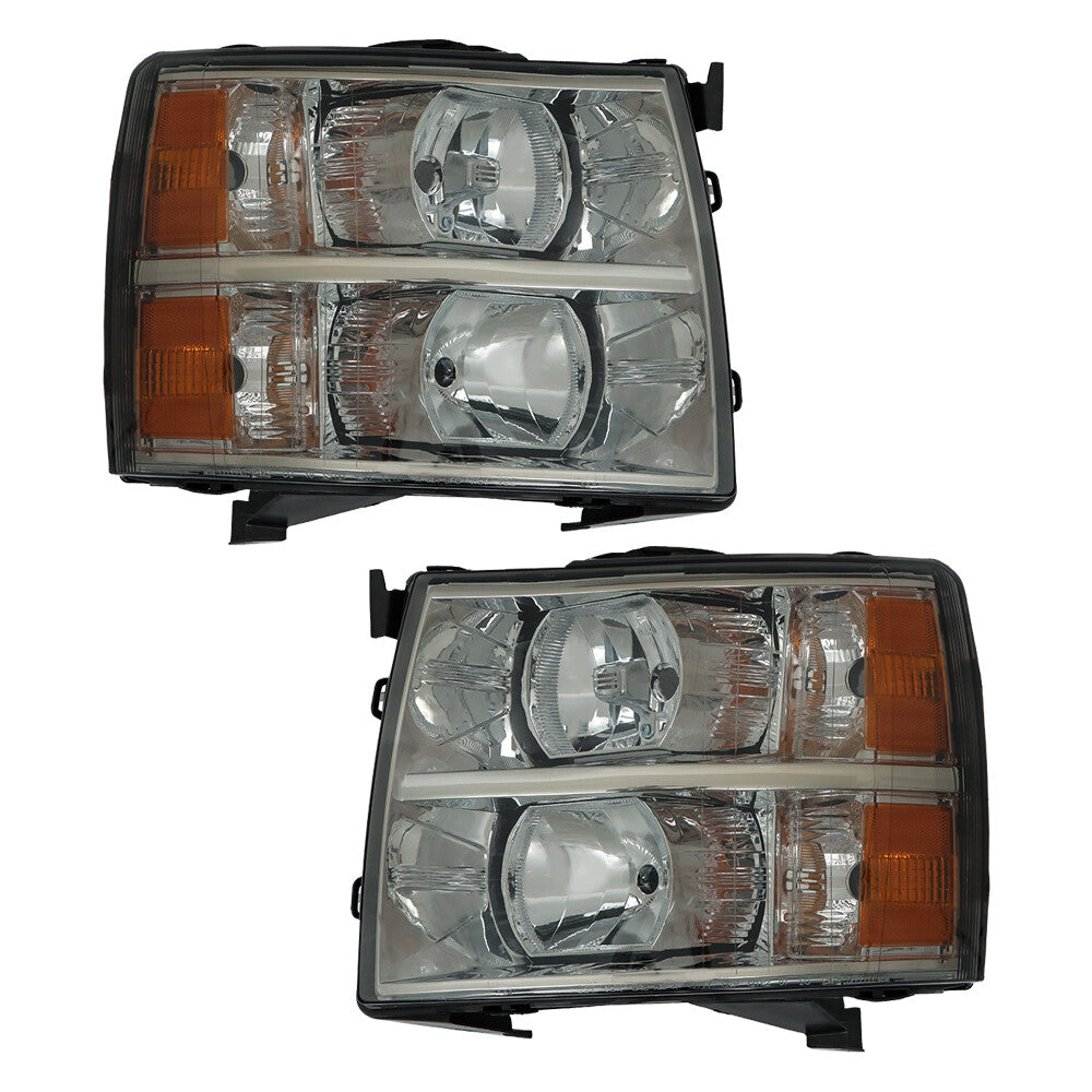 Left and right headlights are compatible with 07-13 Silverado black housing halogen lenses. n