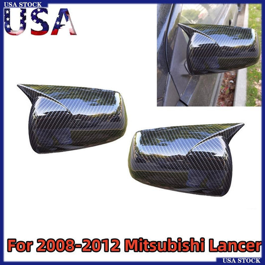 Carbon Fiber Look Ox Horn Rearview Side Mirror Cover For 08-12 for Mitsubishi Lancer