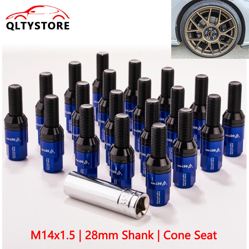 20x M14x1.5 Wheel Lug Bolt 28mm Shank Cone for Seat Stud for Most Aftermarket Blue Q