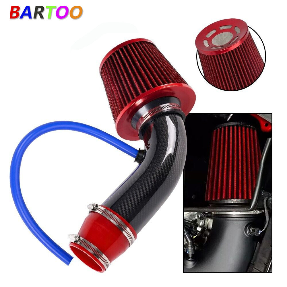 3 Carbon Fiber Car Cold Air Intake Filter Induction Pipe Power Flow Hose System