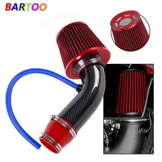 3 Carbon Fiber Car Cold Air Intake Filter Induction Pipe Power Flow Hose System