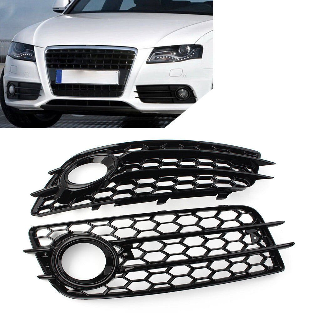 Pair Honeycomb Front Bumper Fog Light Grille Cover for Audi A4 B8 S4 2008-2012