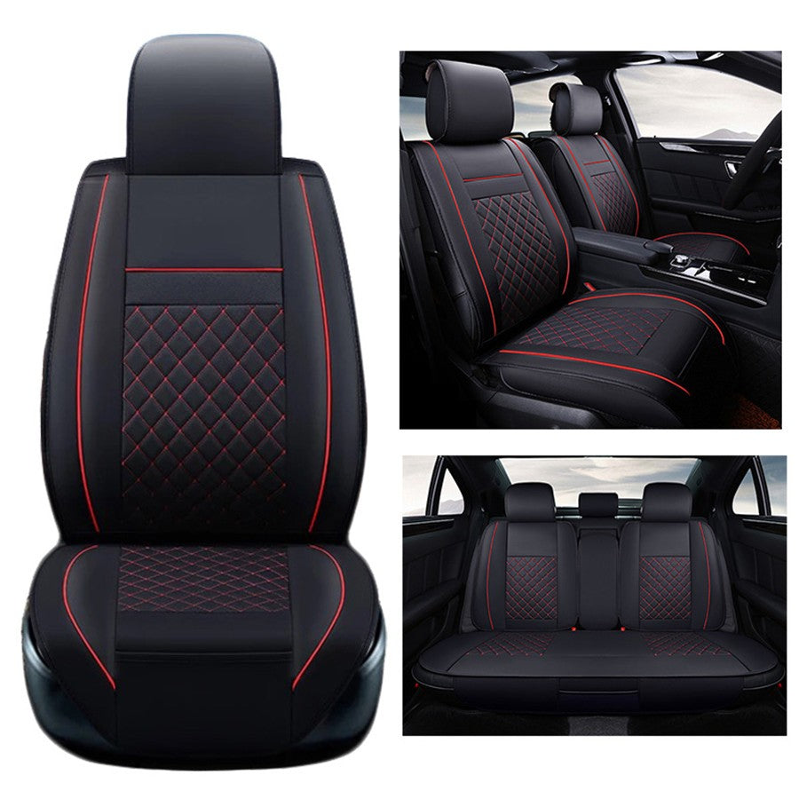 1 Set PU Leather Car for Seat Cover Front Rear Cushion Protector Black+Red Anti-slip Q