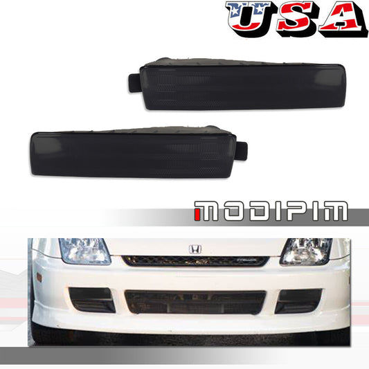 Pair of Smoked Black Bumper Park Signal Lights for 1997-2001 for Honda Prelude- v