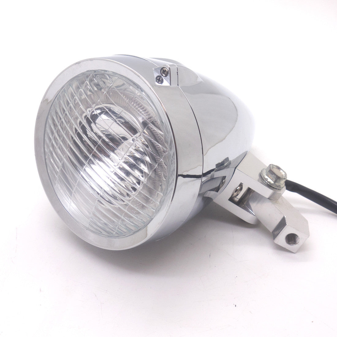 Chrome LED Bullet Headlight With White Angel Eye Light for Harley Chopper Bobber Q