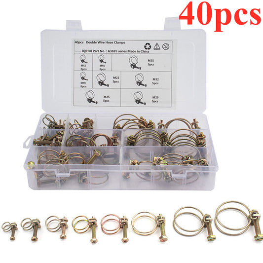 40-piece set of iron double-wire hose clamps, pipe clamps, screws, and bolts fastening accessories n