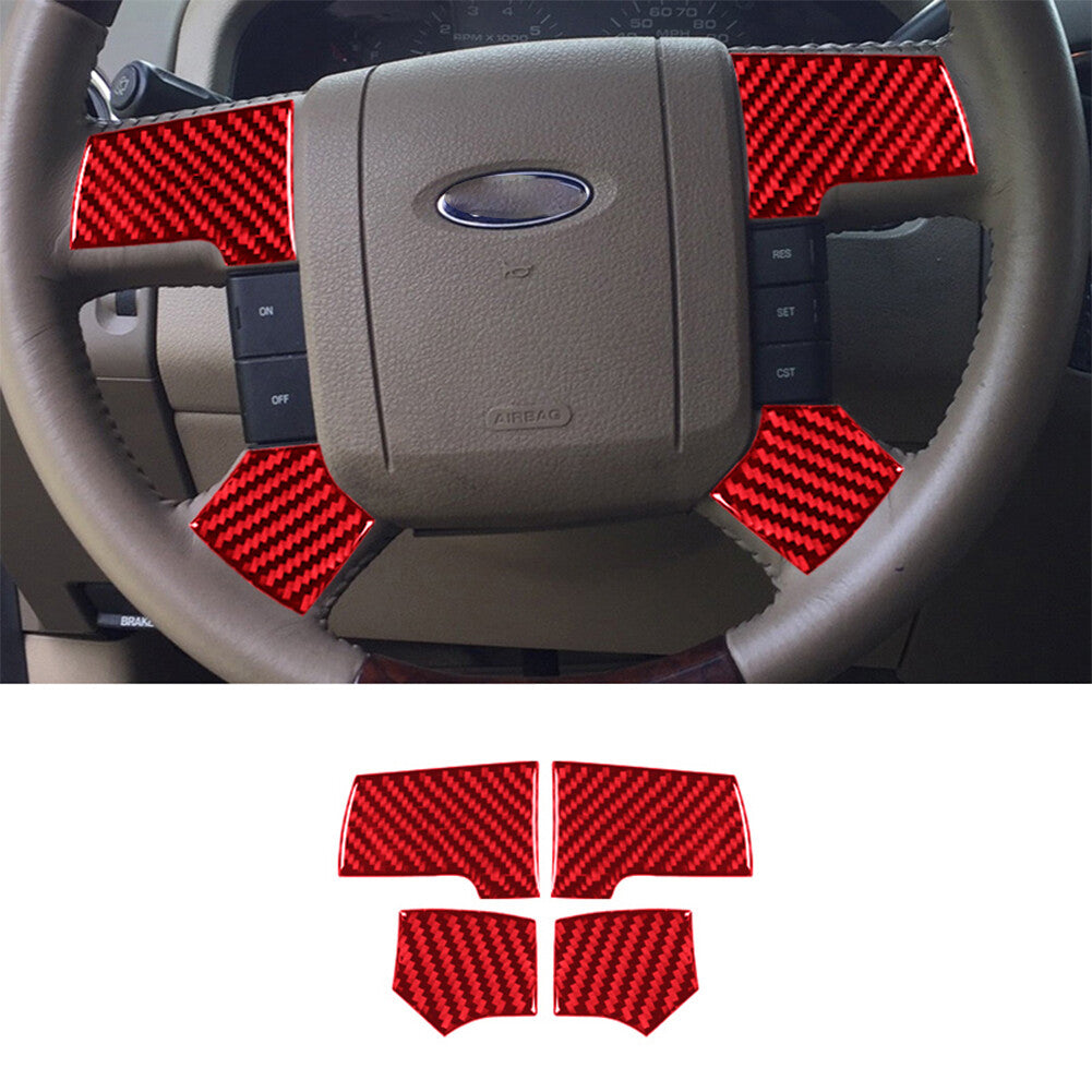 Red Carbon Fiber Interior Steering Wheel Cover Trim for Ford F-150 FX4 2004-2008