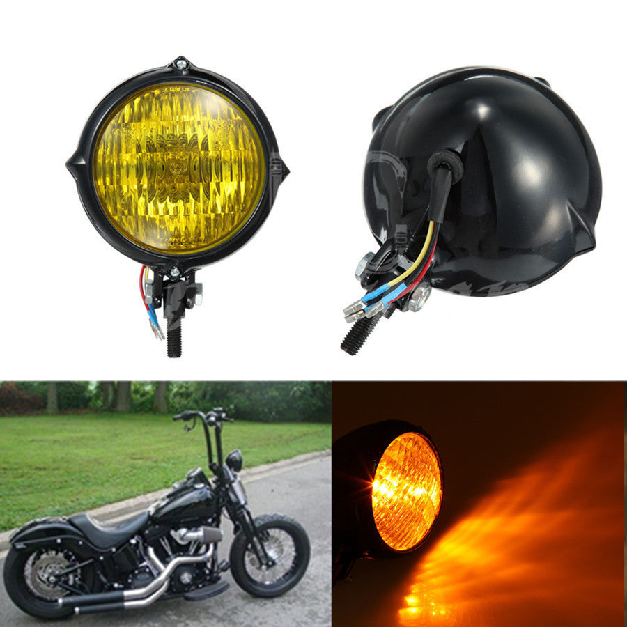 Black Metal Headlight Amber Lens for Harley Sportster Bobber Chopper Custom Q