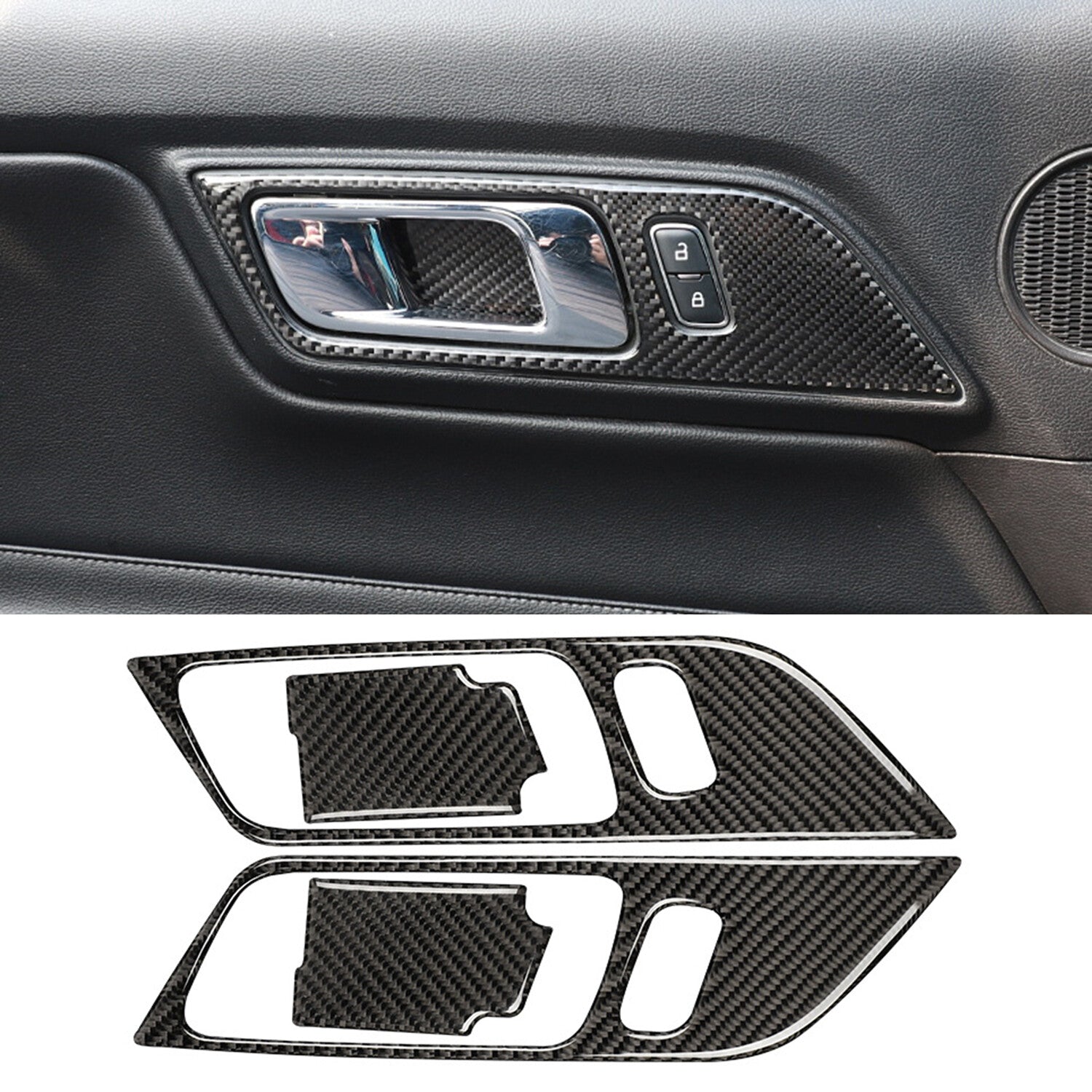 Interior Door Handle Trim Cover  for ford  for Mustang 2015-2020 Real Carbon Fiber
