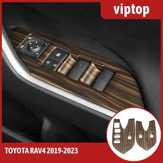 Brown Wood Grain Window Lift Glass Control Panel Trim for Toyota RAV4 2019-2023