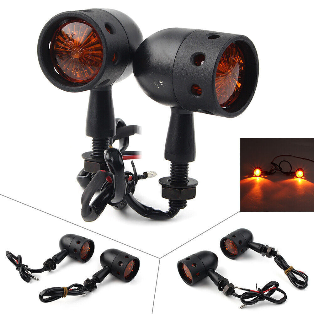 Style Retro Motorcycle Turn Signals Amber Indicator Lights Universal Q
